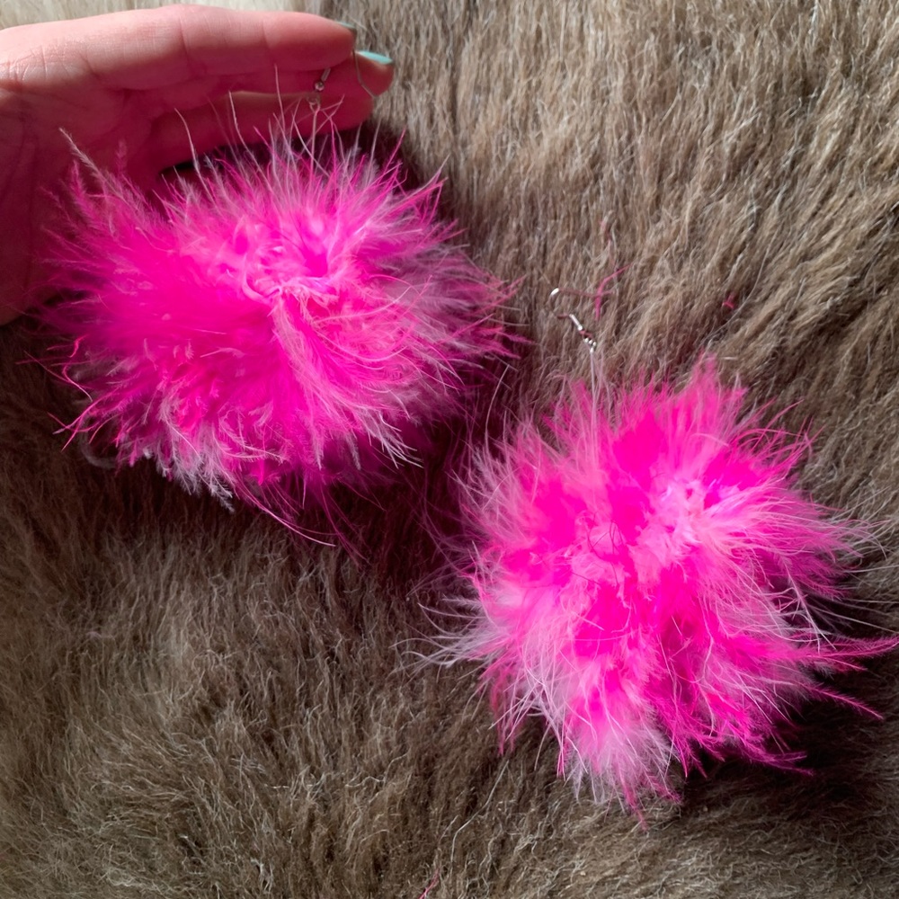 Feather Pom Earrings